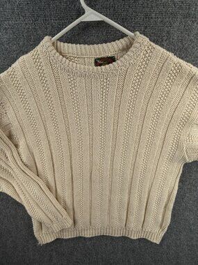VTG Alps Sweater Cable Knit Ivory Crew Neck Pullover Unisex Thick Heavyweight